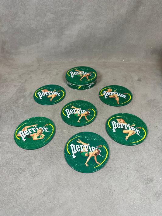 Set Perrier de 6 sous verres vintage made in France Années 1980