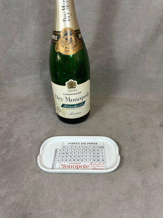 Werbe-Aschenbecher aus Steingut Moulins des Loups, Champagner Monopole Heidsieck, Baccarat Chemin de Fer Spiel, Made in France, Vintage 1980