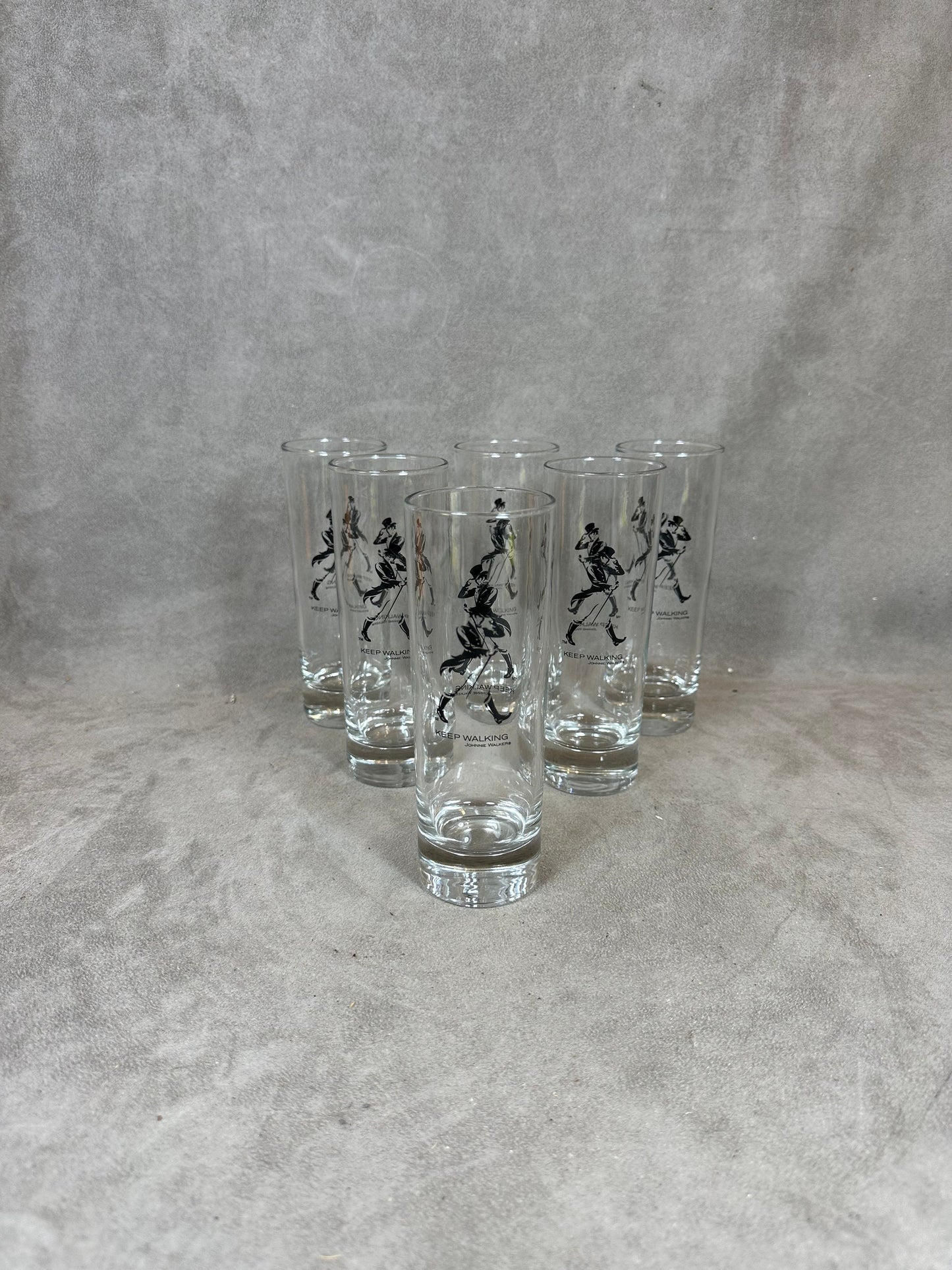 Set of 6 vintage Johnnie Walker whisky glasses in glass Made in France