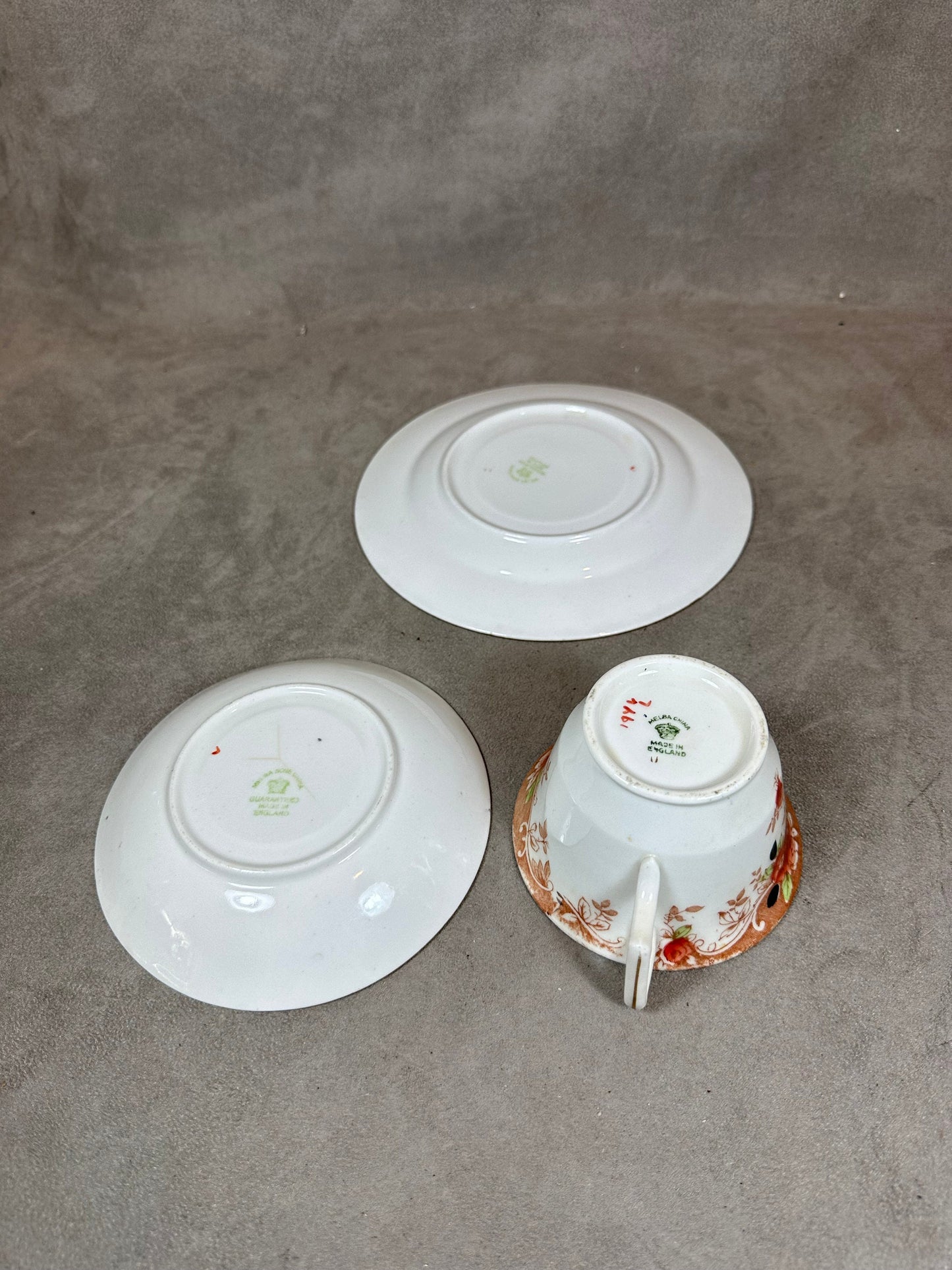 Porcelain Teacup Set by Melba China, Made in England, Vintage 1970