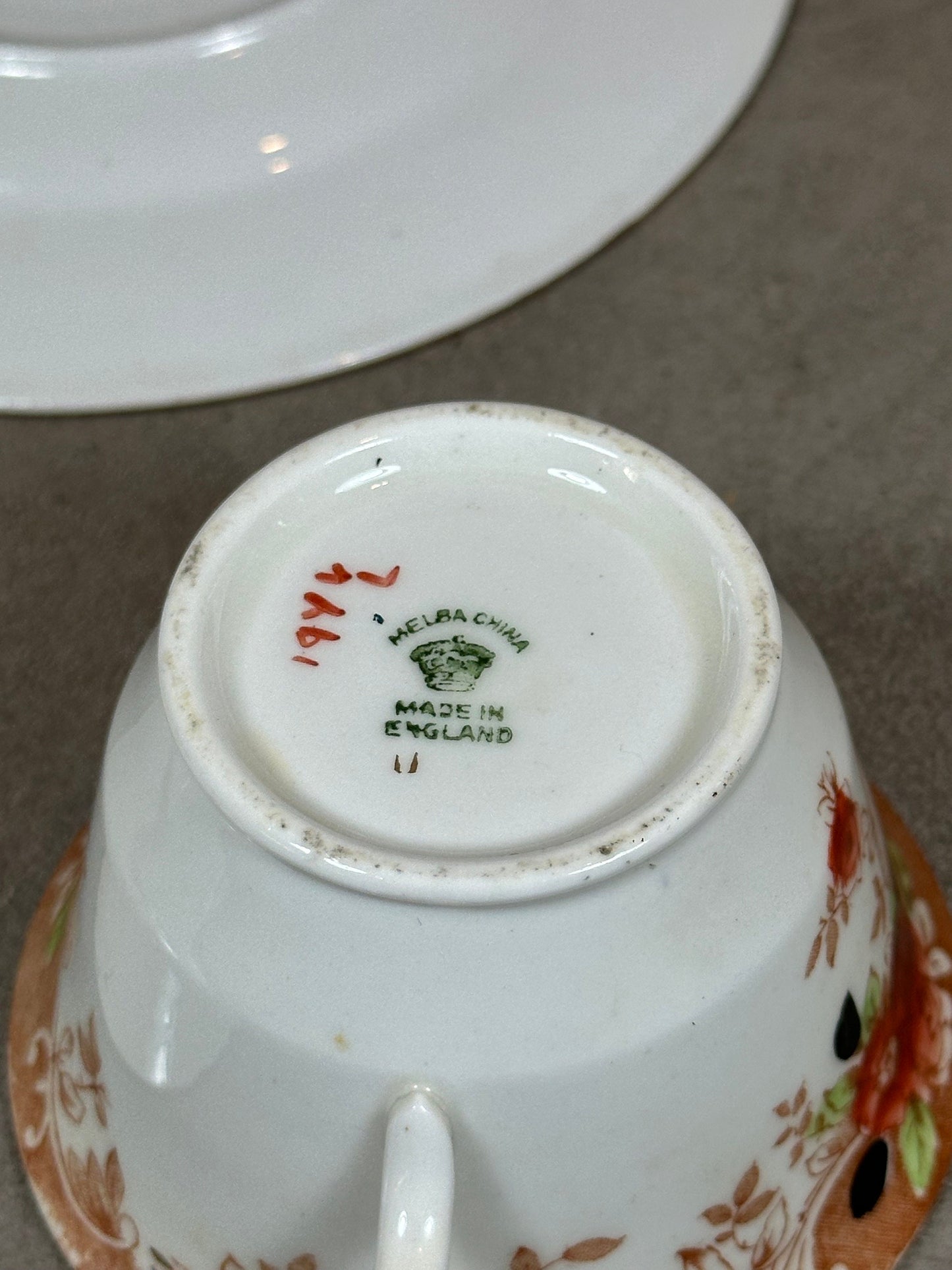 Porcelain Teacup Set by Melba China, Made in England, Vintage 1970