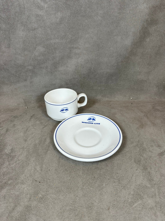 Tasse à café en porcelaine Les Wagons Lits par Dudson Made in England Vintage 1970