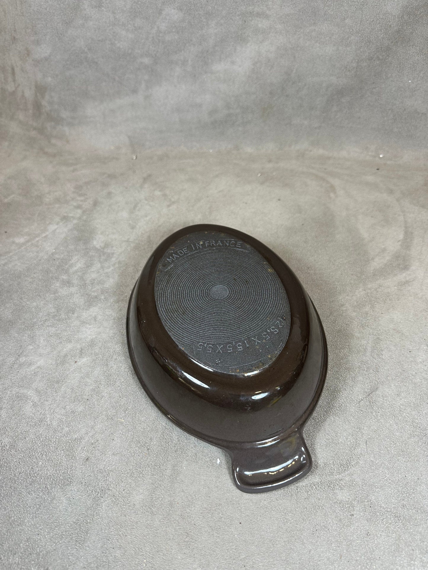 Brown Enameled Cast Iron Dish, Made in France, Vintage 1970