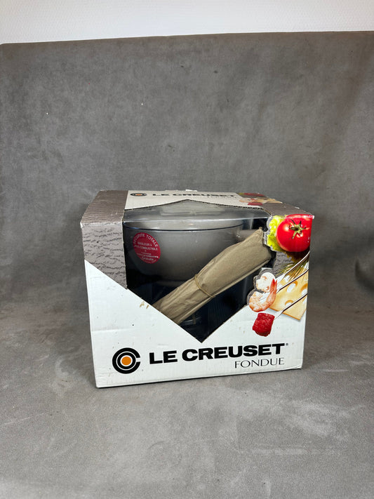 Vintage Fondue-Set aus emailliertem Gusseisen mit 6 Le Creuset-Gabeln Made in France