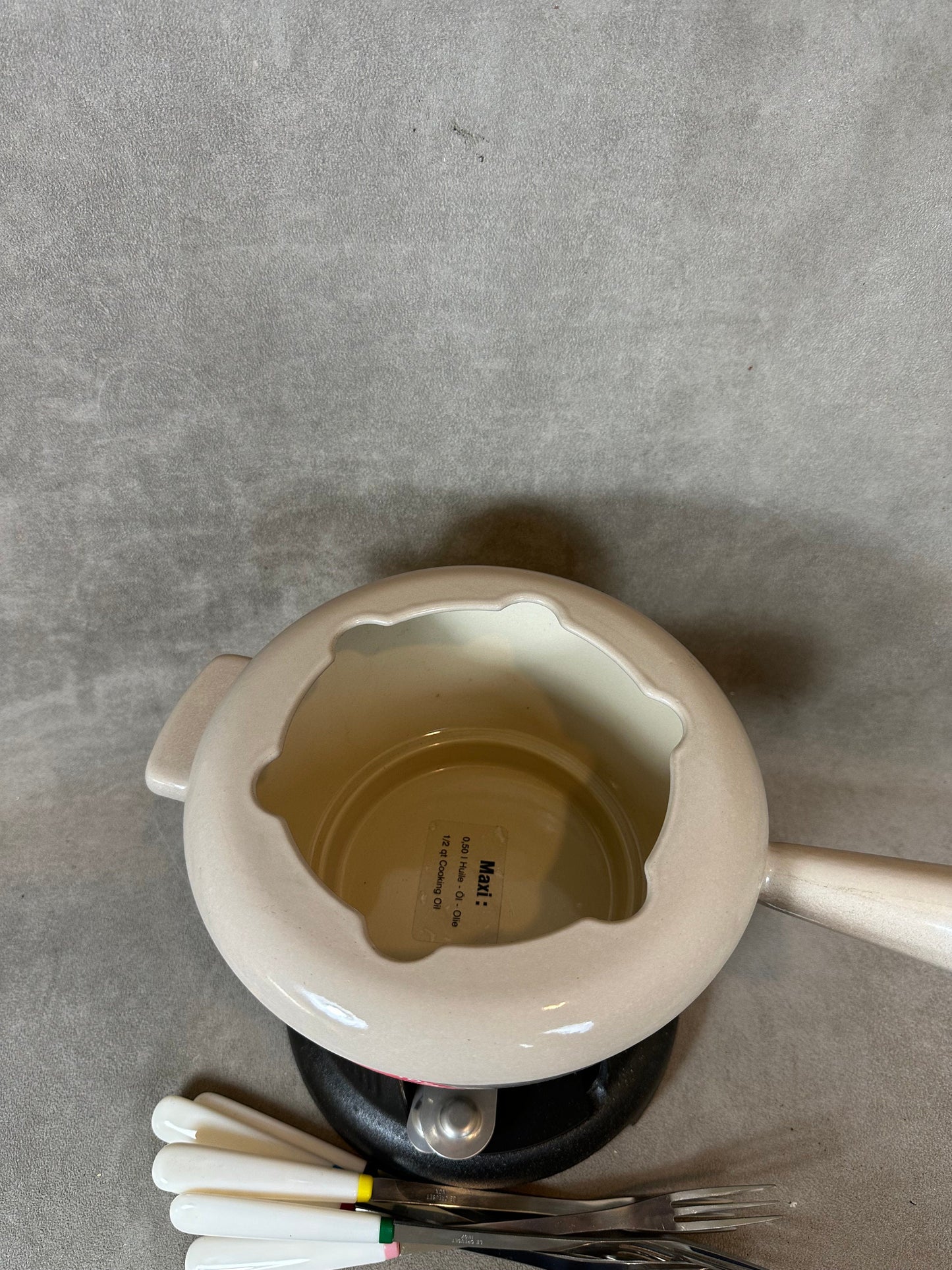 Appareil a fondue vintage en fonte emaillée avec ses 6 fourchettes Le Creuset Made in France