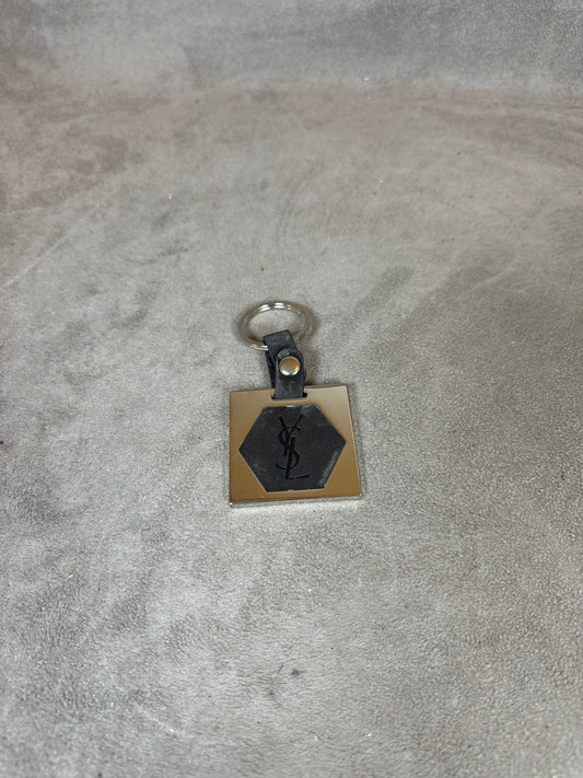 RARE Yves Saint Laurent key ring in steel and leather Made in France 1980s