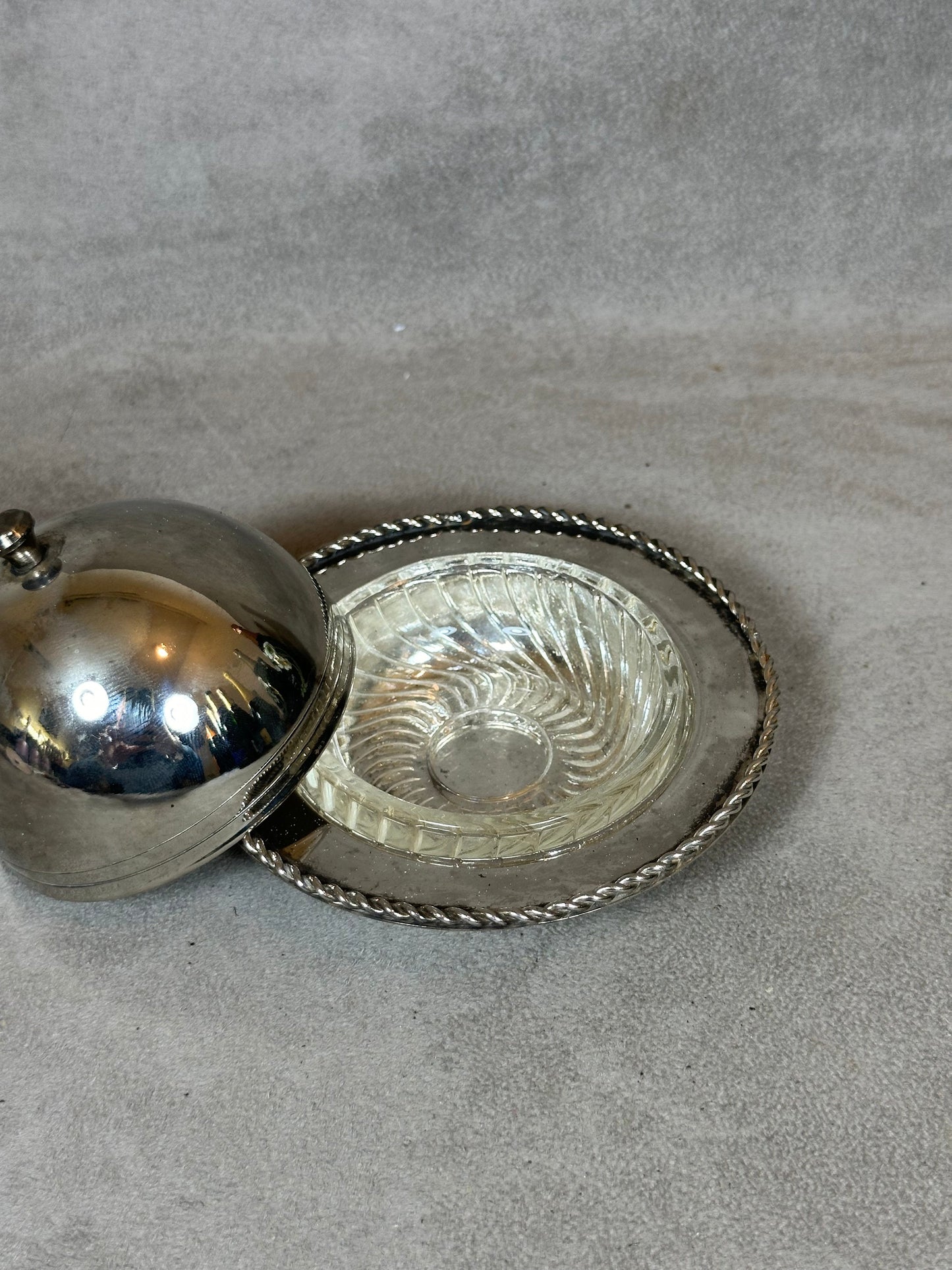 Silver Metal Butter Dish, Made in France, Vintage 1960