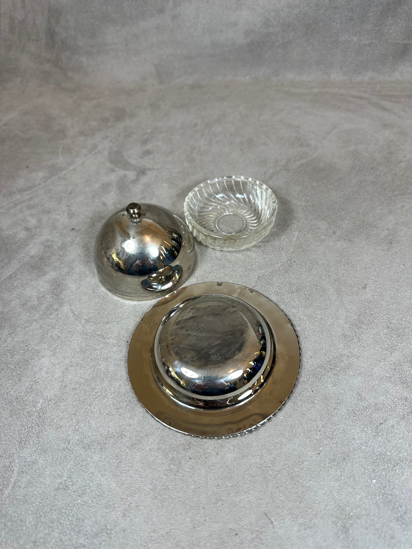 Silver Metal Butter Dish, Made in France, Vintage 1960