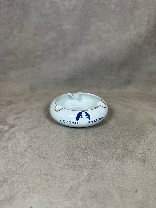 Vintage Blue Ceramic Salignac Cognac Ashtray Made in France