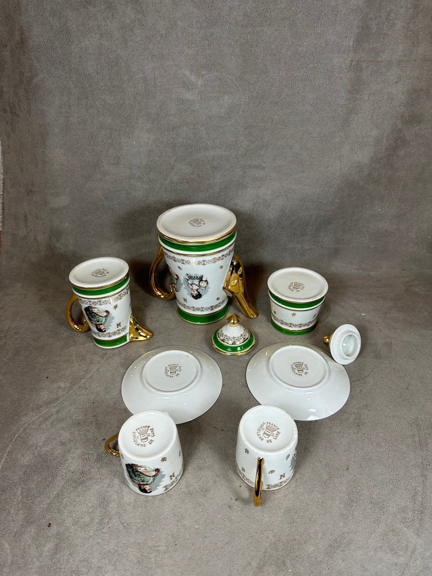 RARE Napoleon and Josephine coffee service for 2 people in Limoges porcelain Made in France vintage 1950