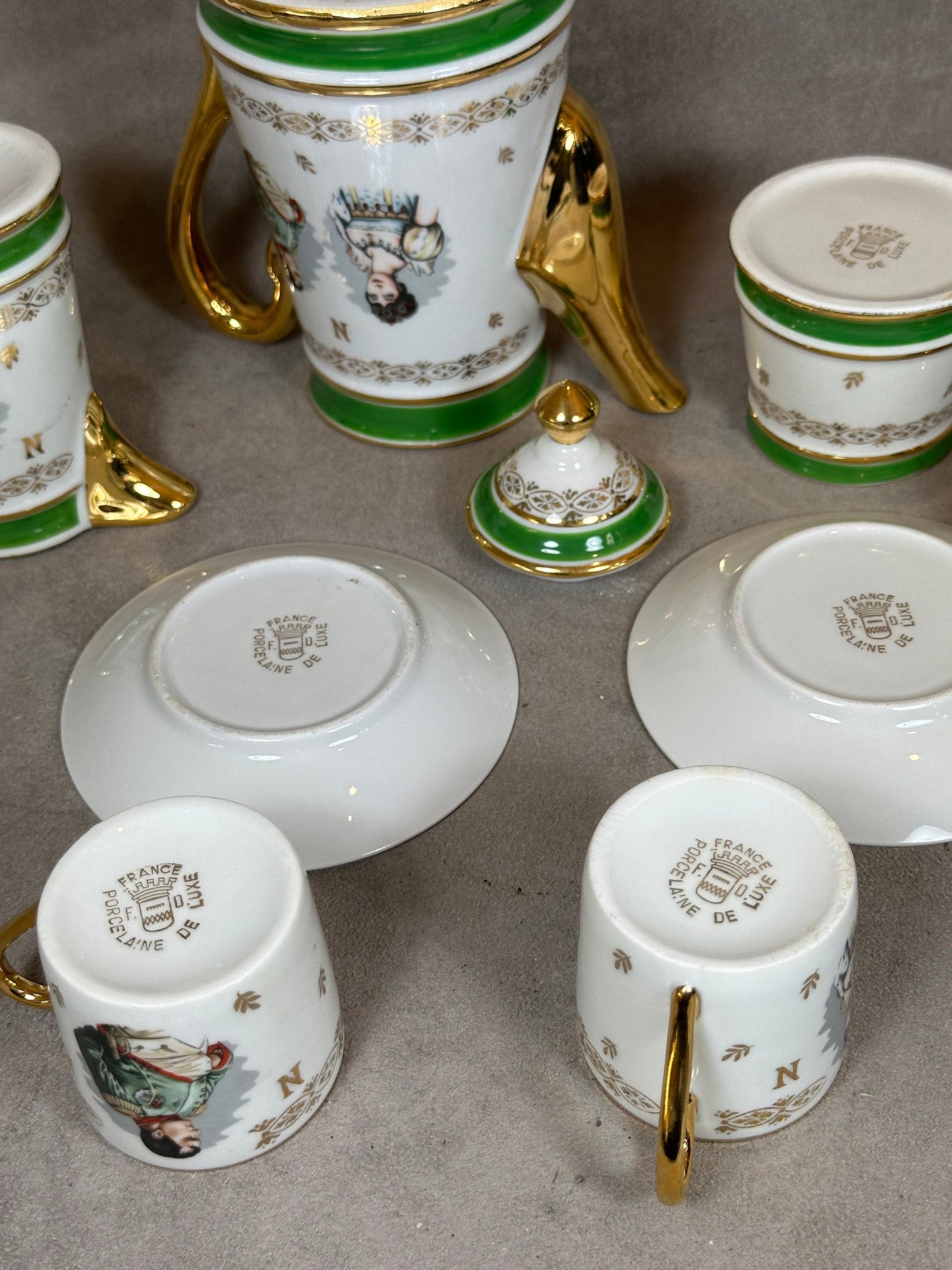 RARE Napoleon and Josephine coffee service for 2 people in Limoges porcelain Made in France vintage 1950