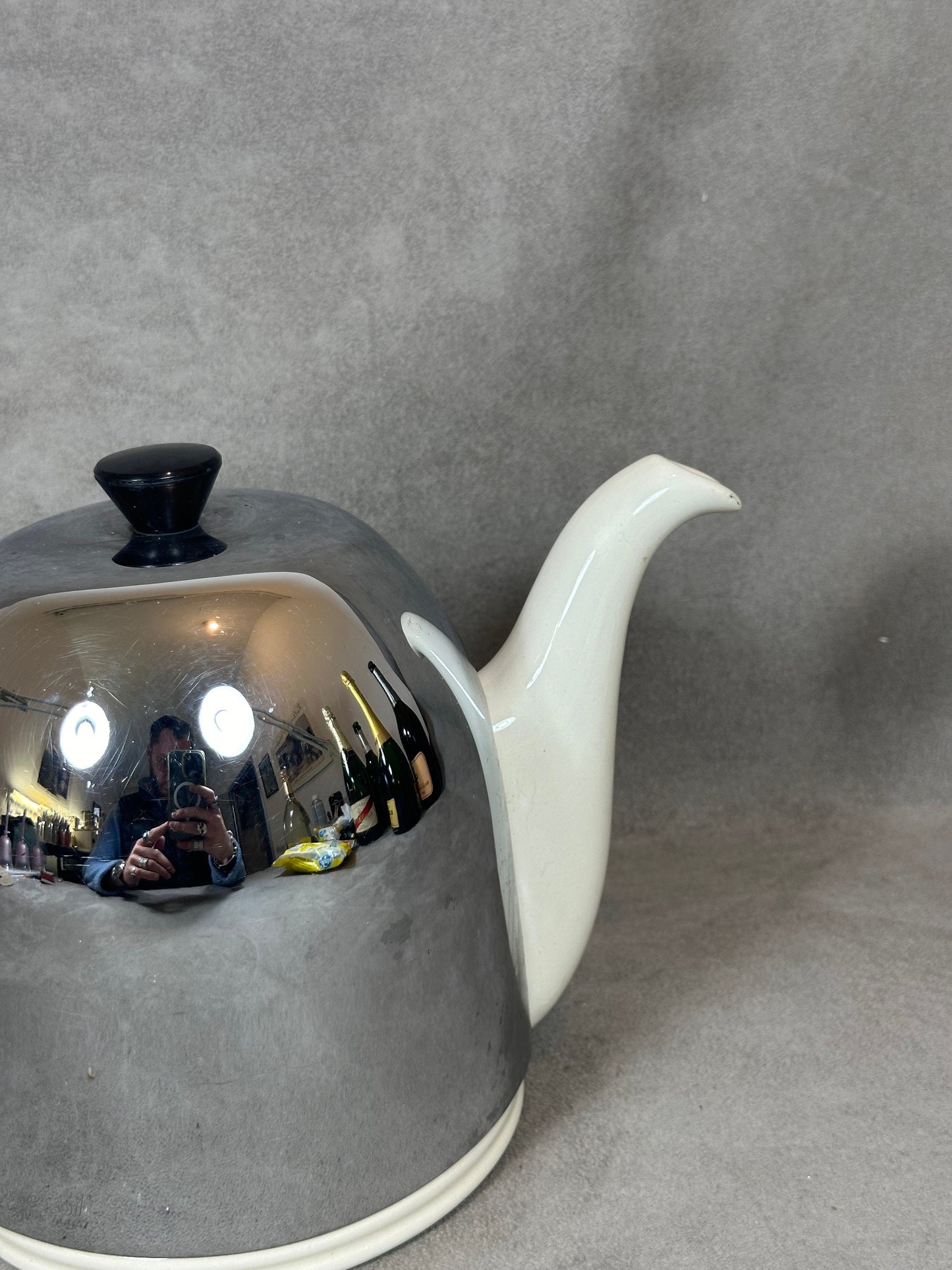 RARE SALAM teapot by Guy Degrenne in metal and white ceramic vintage 1980