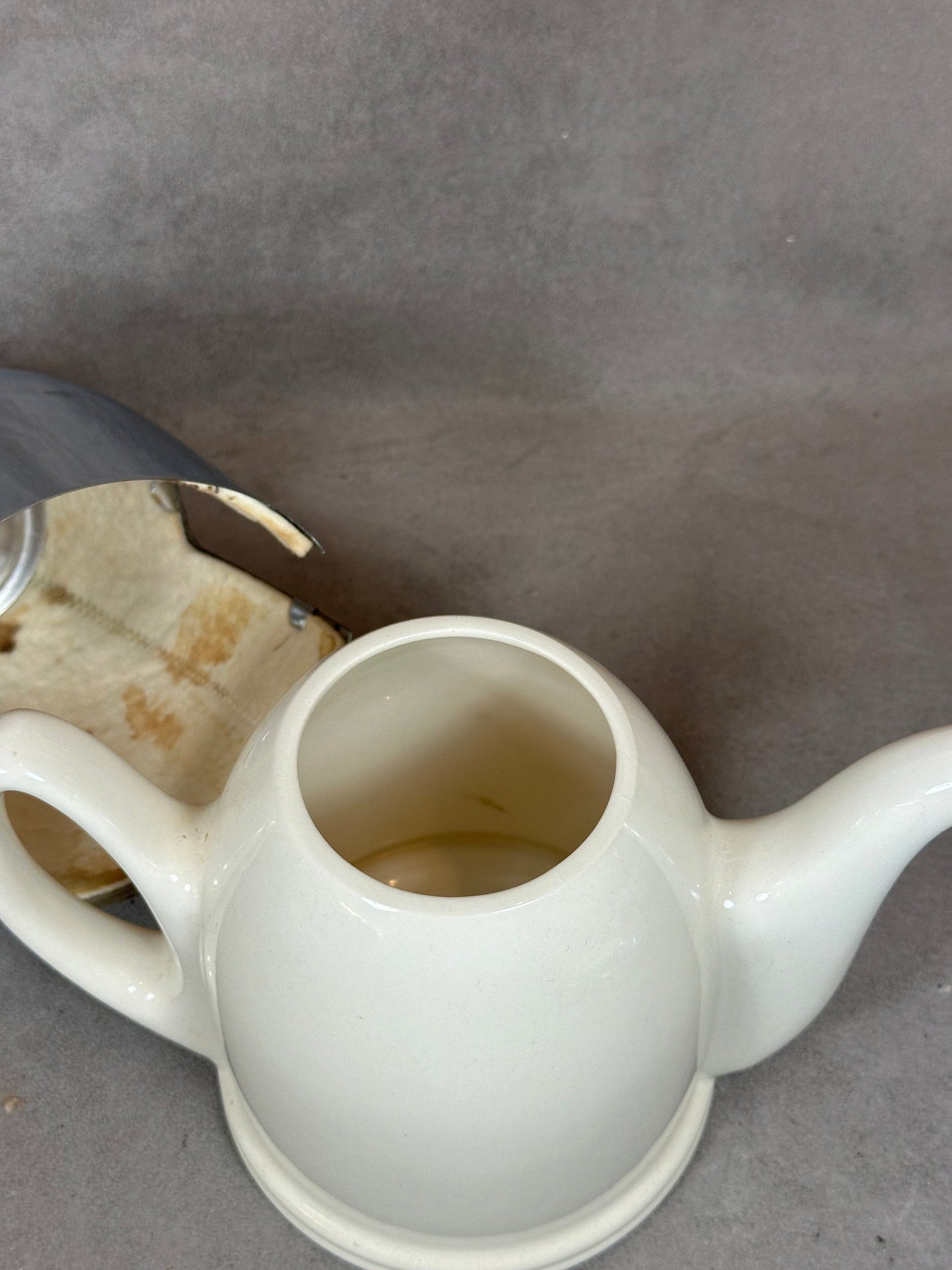 RARE SALAM teapot by Guy Degrenne in metal and white ceramic vintage 1980