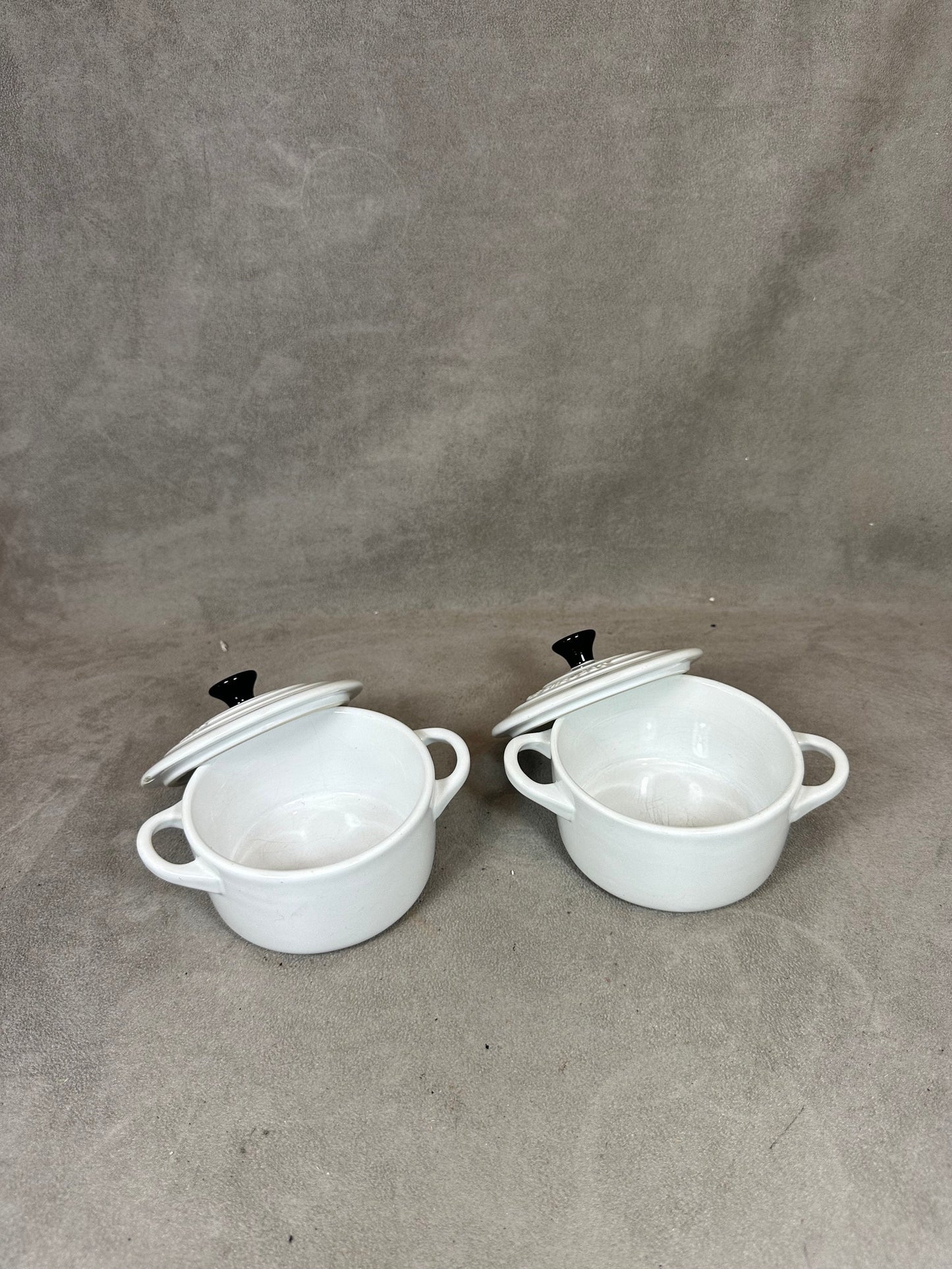 Set of 2 Le Creuset mini white terracotta casseroles Made in France