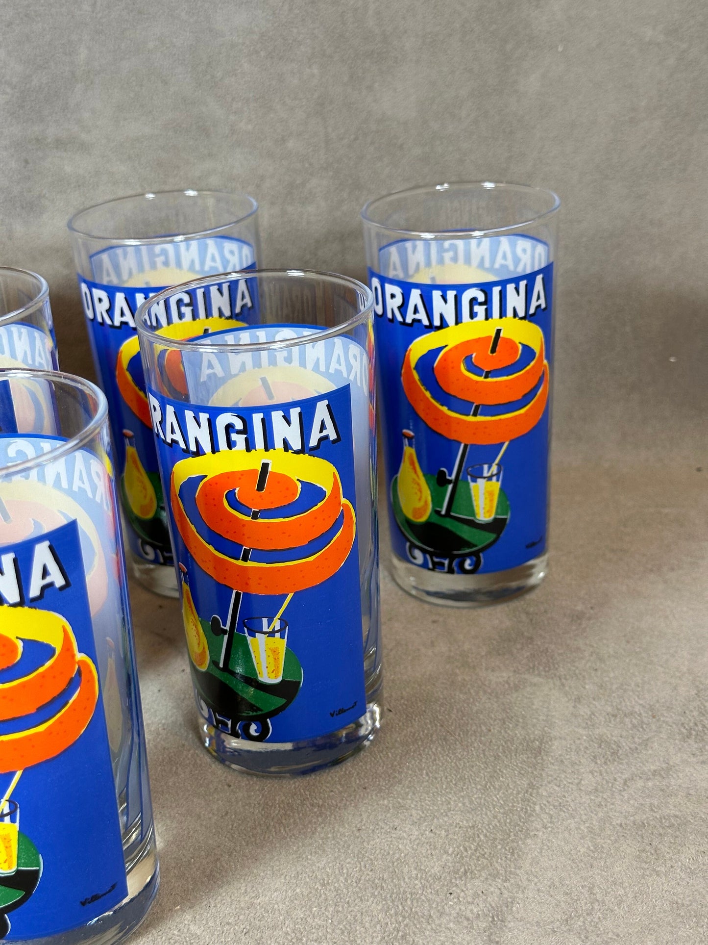 Lot de 6 verres à Orangina en verre Made in France Vintage 1980