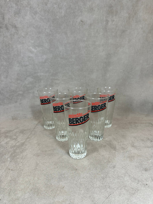 6 verres Anisette Berger vintage articles publicitaires | Made in France | Années 1960