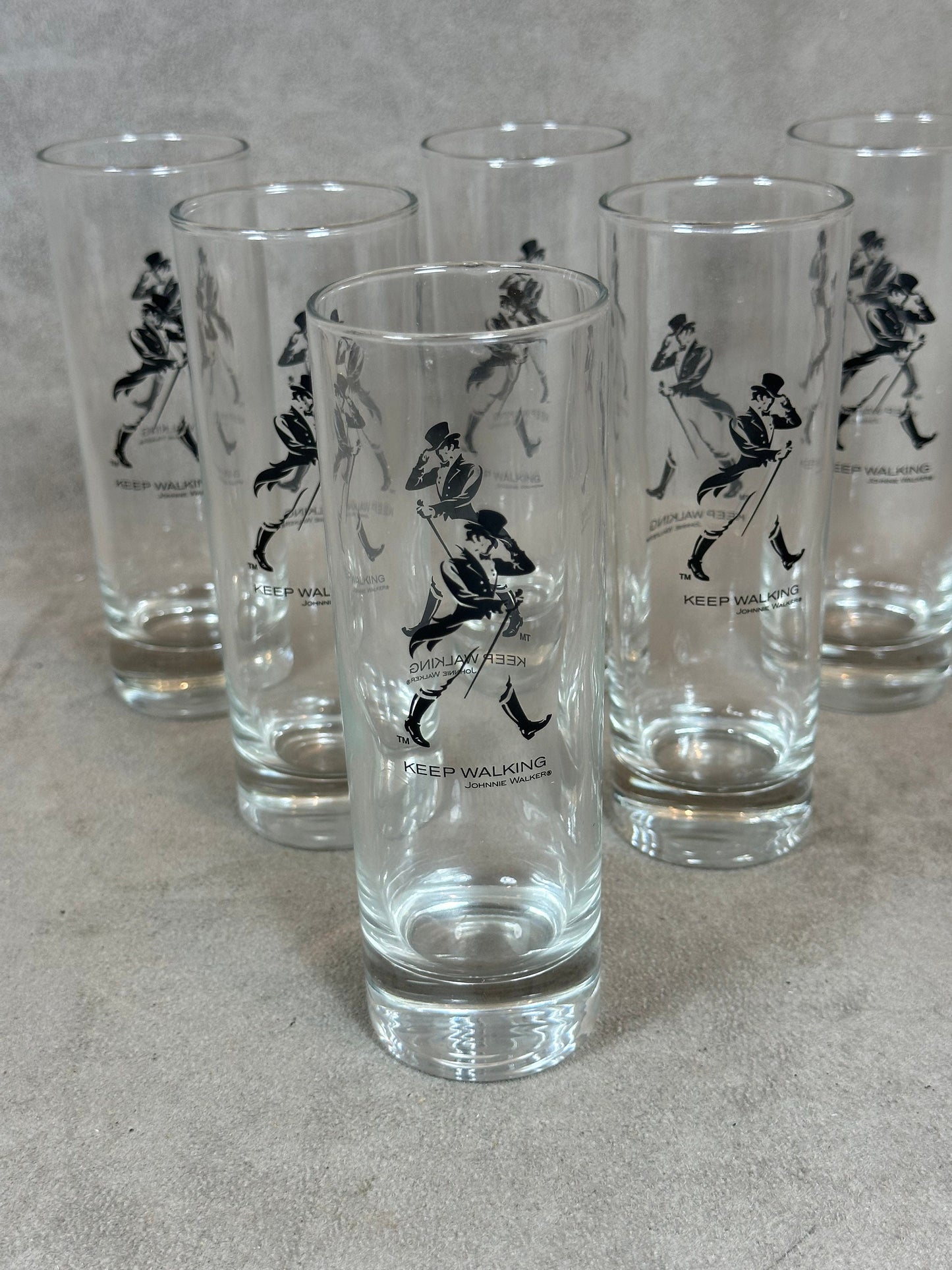 Set of 6 vintage Johnnie Walker whisky glasses in glass Made in France