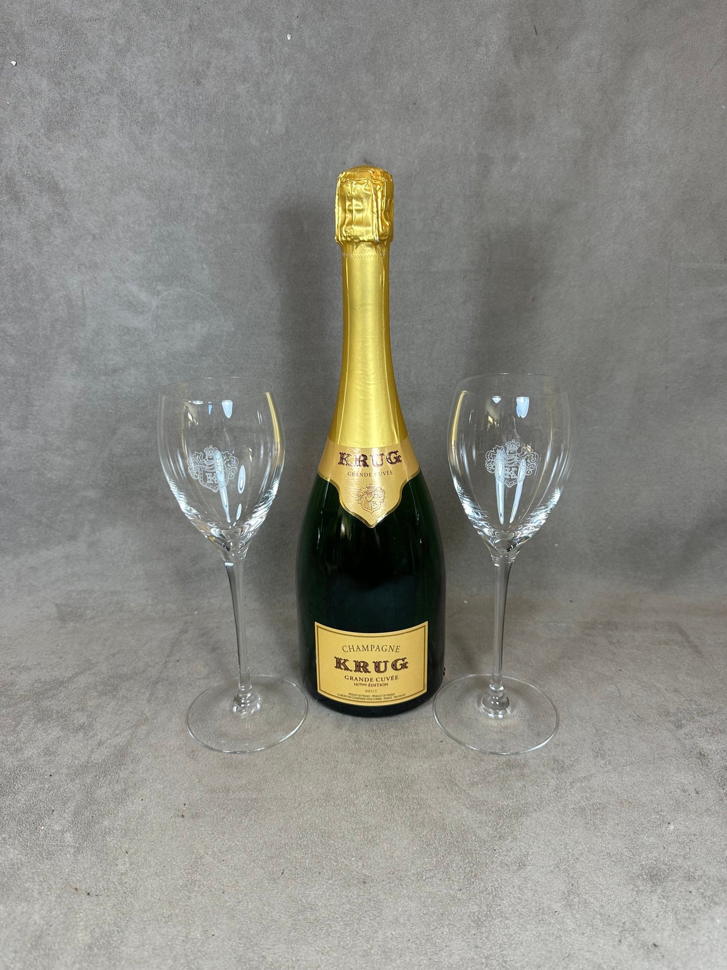 RARE Lot de 2 Flûtes Champagne KRUG en cristal Made in France Vintage 1980