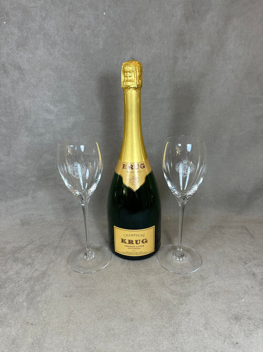 RARE Lot de 2 Flûtes Champagne KRUG en cristal Made in France Vintage 1980