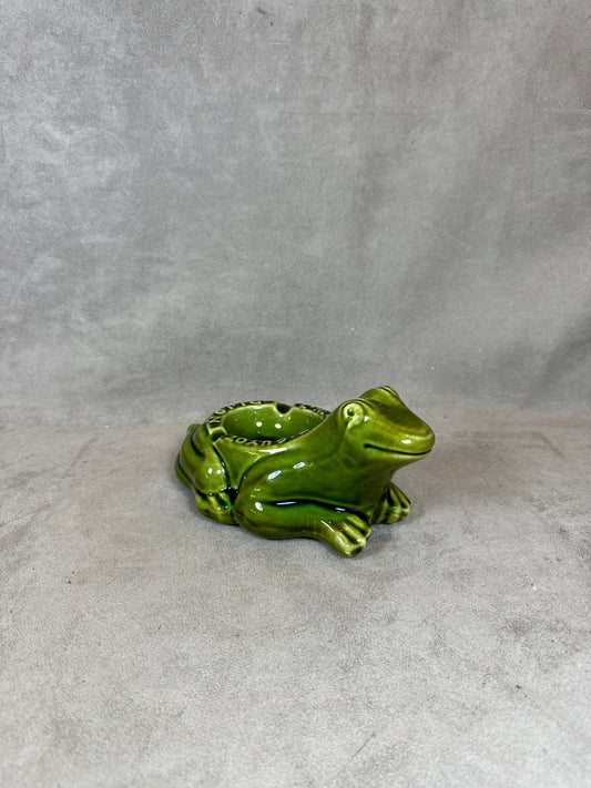 RARE L'Heritier Guyot ashtray in the shape of a frog in vintage green ceramic Made in France