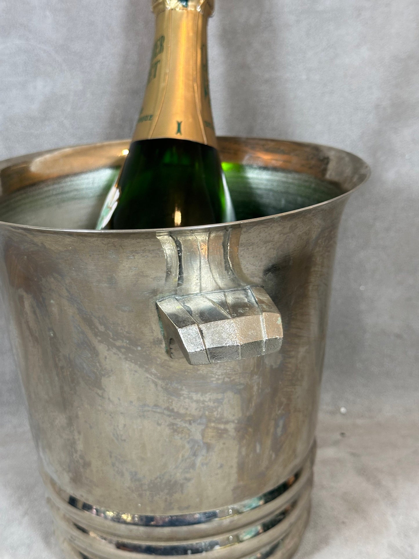 Magnifique seau à champagne en métal argenté Argit gravé Reims Made in France Années 1970