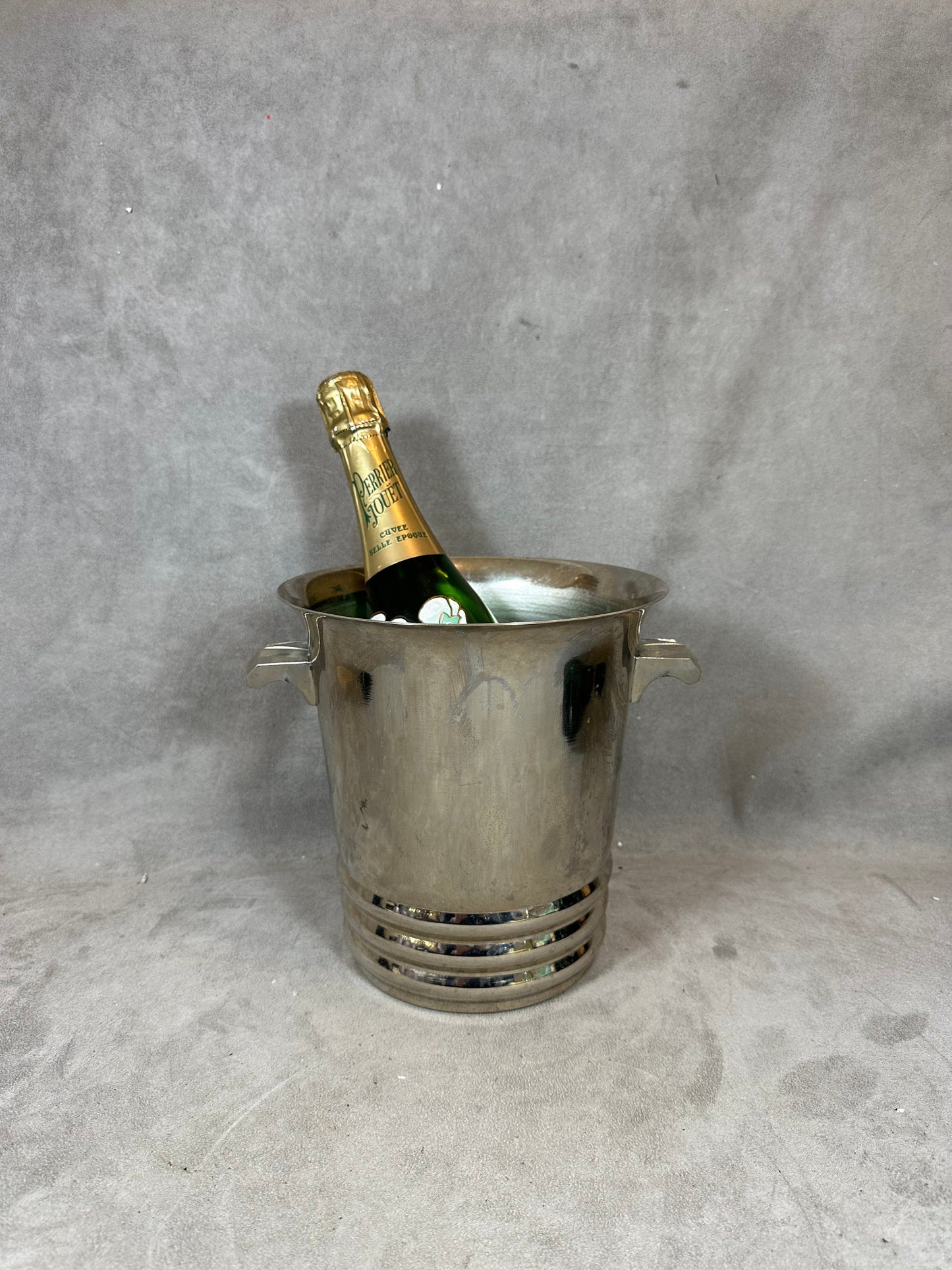 Magnifique seau à champagne en métal argenté Argit gravé Reims Made in France Années 1970