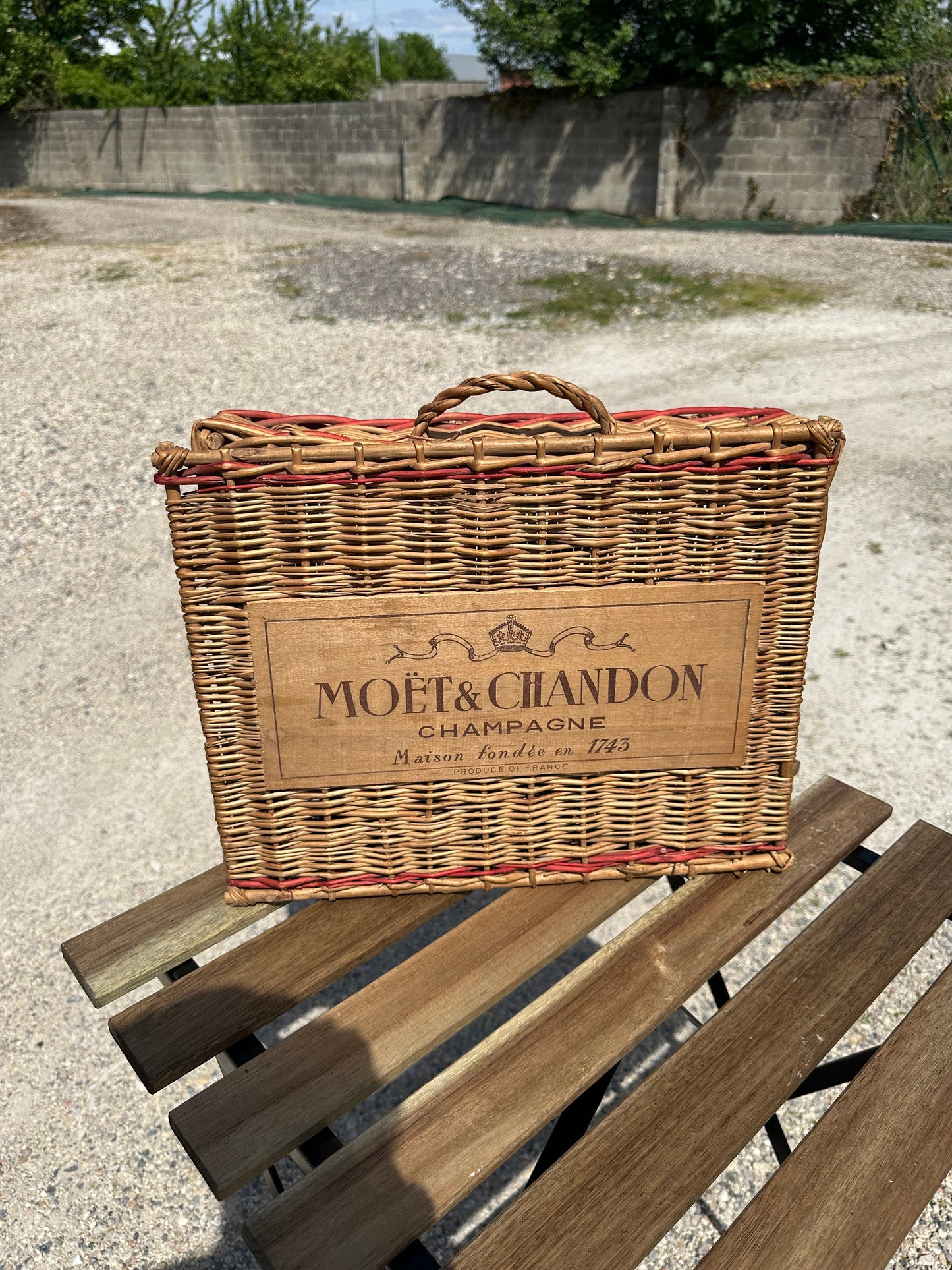 Vintage Moet et Chandon Brut Imperial Champagne or Picnic Wicker Box Made in France 1960