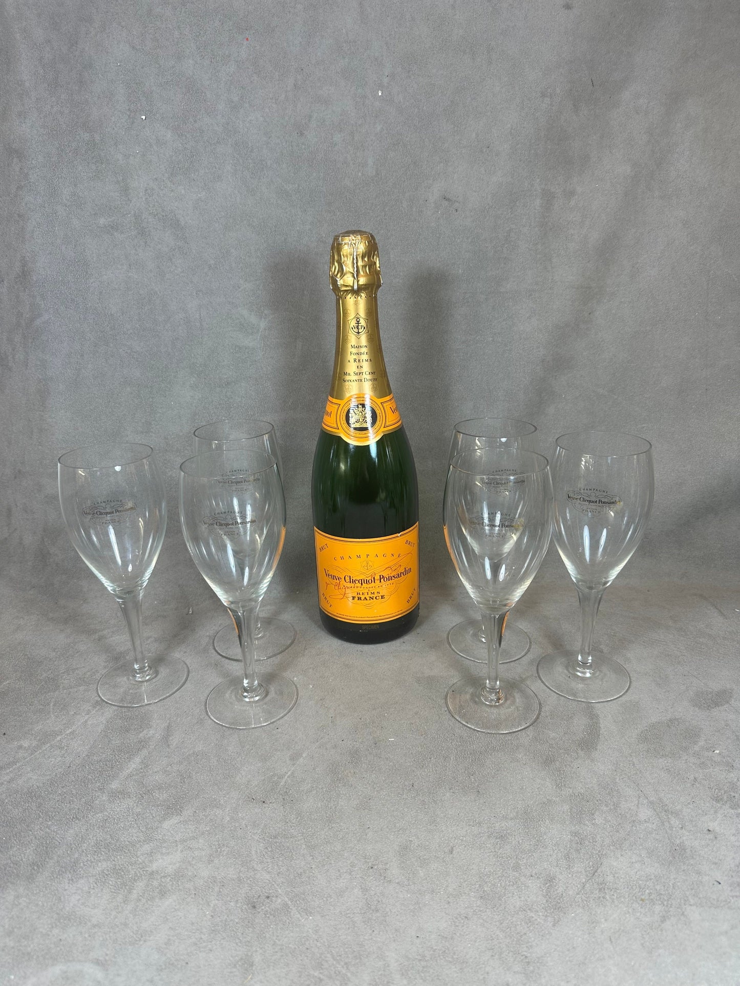 SELTENE 6 Vintage Veuve Clicquot Ponsardin Glasflöten in ihrer Originalverpackung 1960