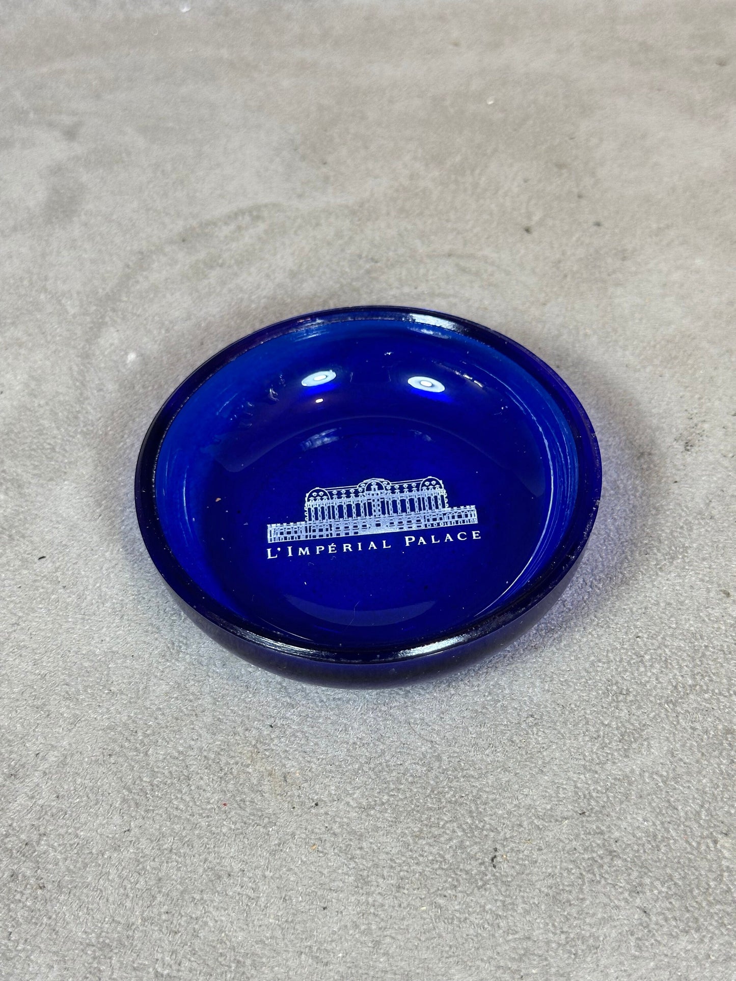 Ashtray from the Hotel Impérial Palace in Annecy in vintage blue glass