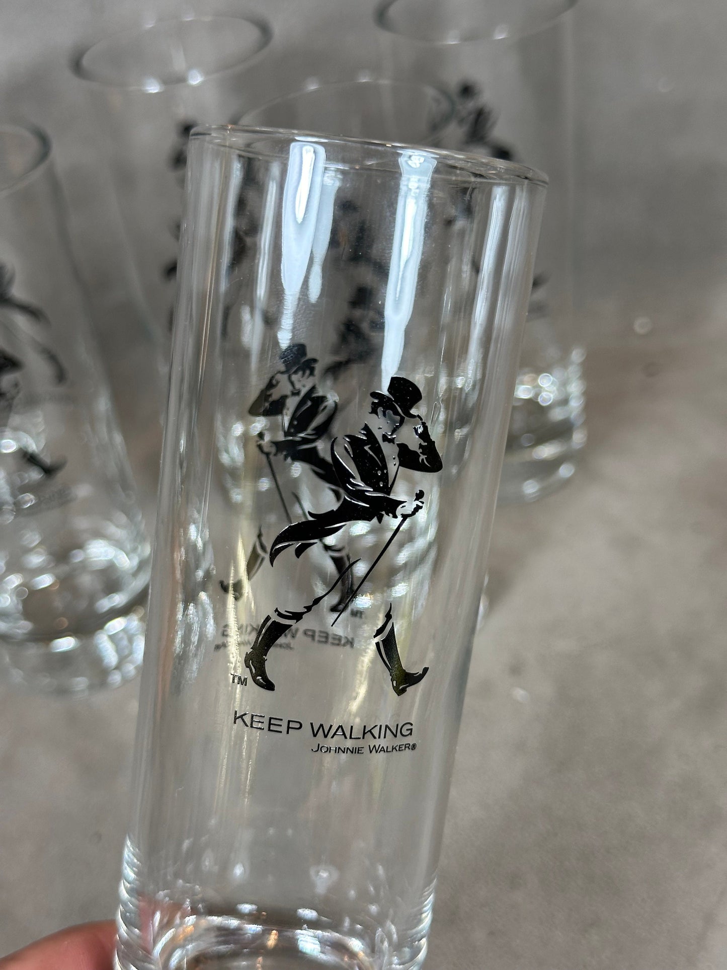 Set of 6 vintage Johnnie Walker whisky glasses in glass Made in France