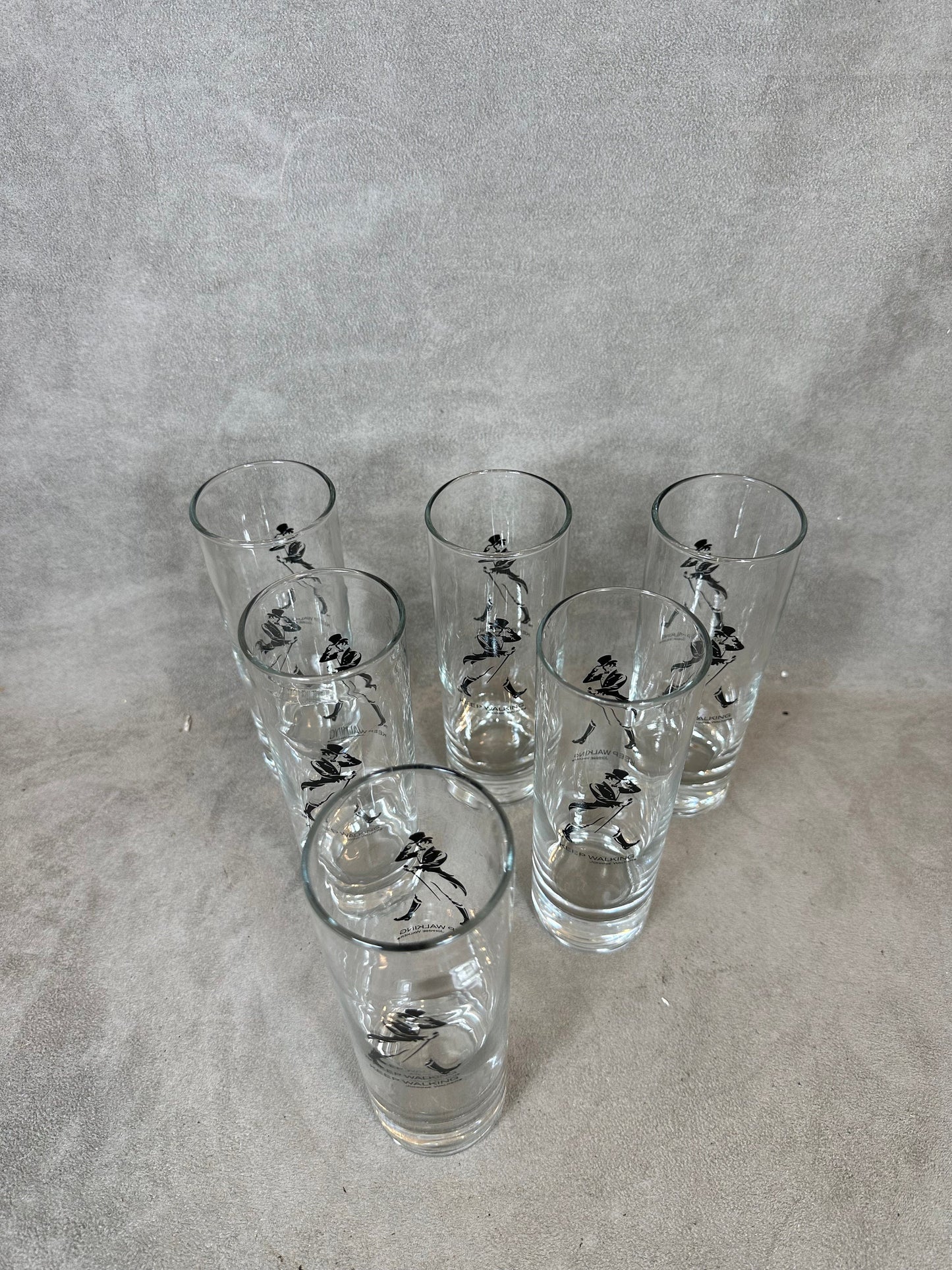 Set of 6 vintage Johnnie Walker whisky glasses in glass Made in France