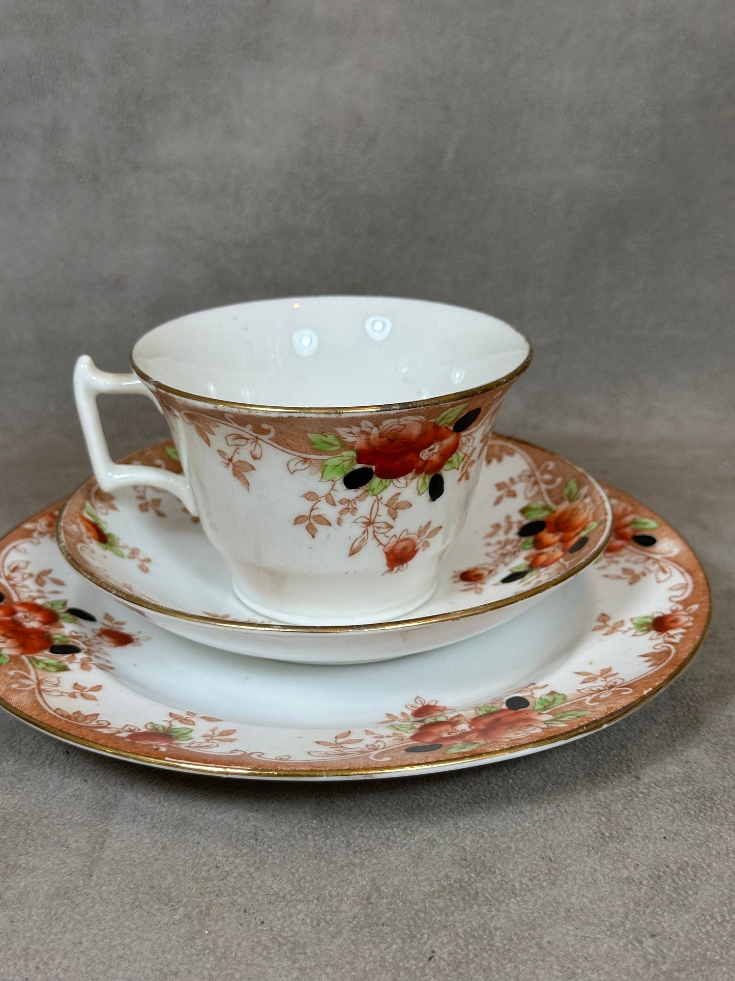 Porcelain Teacup Set by Melba China, Made in England, Vintage 1970