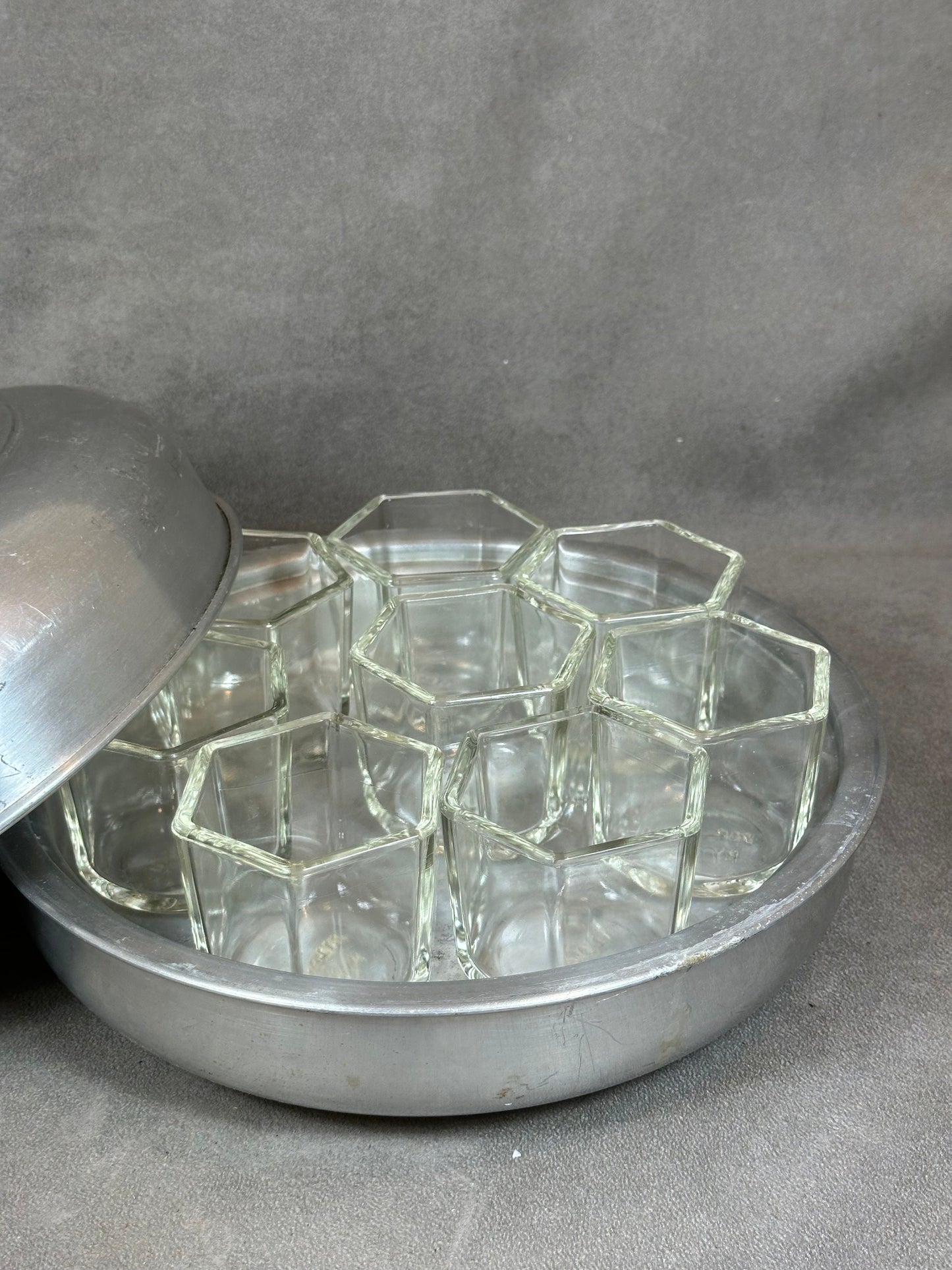 RARE YALACTA aluminum yogurt maker with 7 yogurt pots and 1 vintage ferment pot made in France 1950