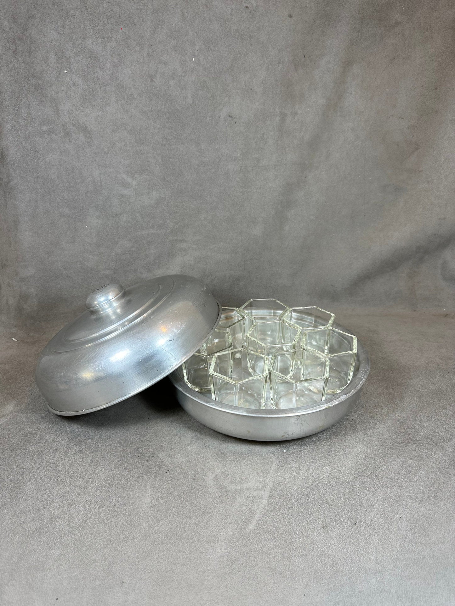 RARE YALACTA aluminum yogurt maker with 7 yogurt pots and 1 vintage ferment pot made in France 1950