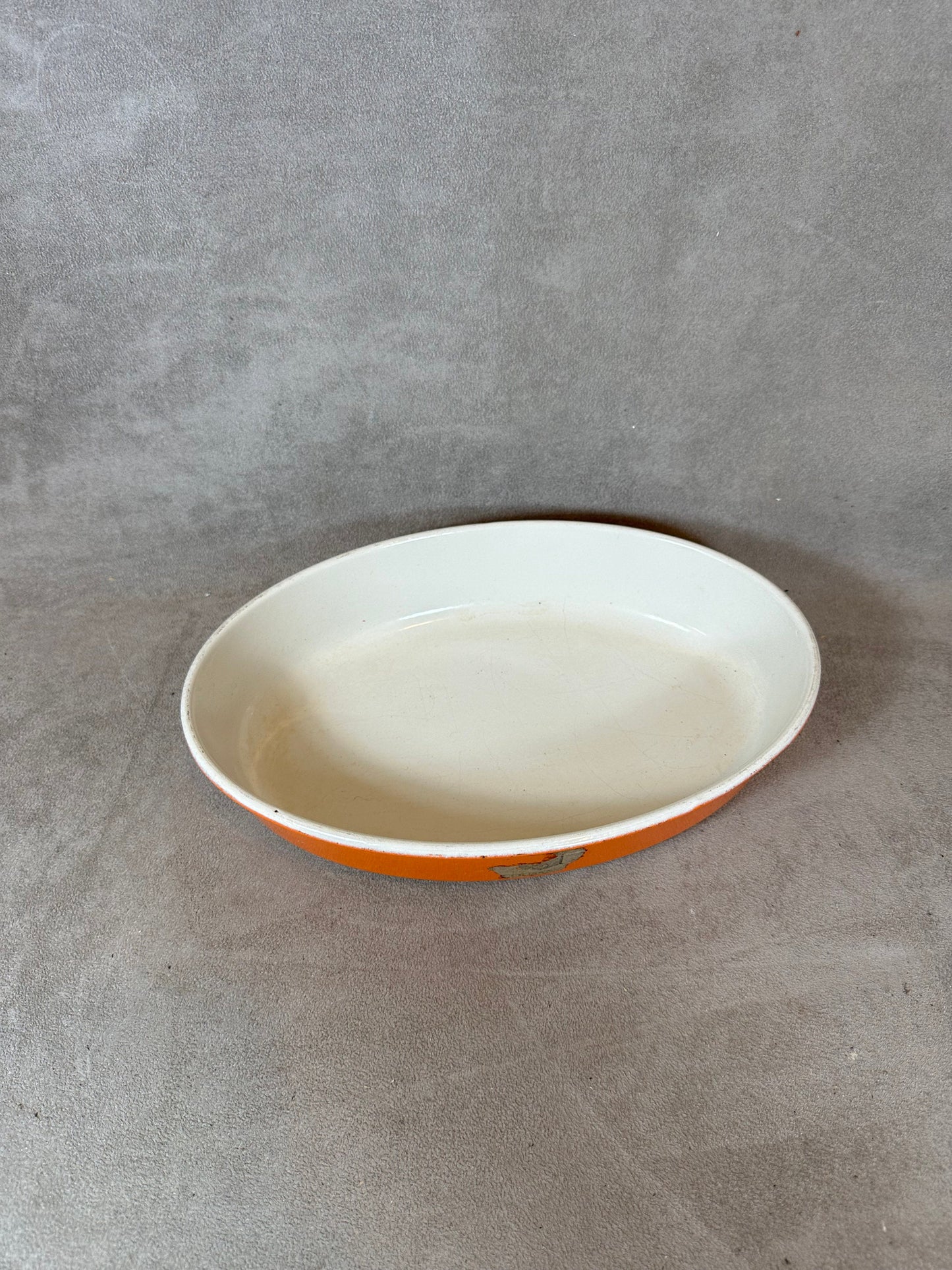 Vintage Le Creuset Cousance Orange Gusseisen Schale Made in France 1980er Jahre