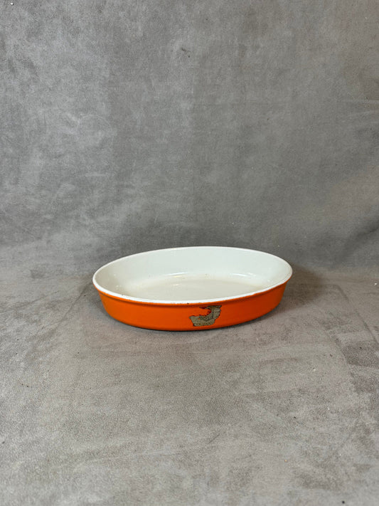 Vintage Le Creuset Cousance Orange Gusseisen Schale Made in France 1980er Jahre