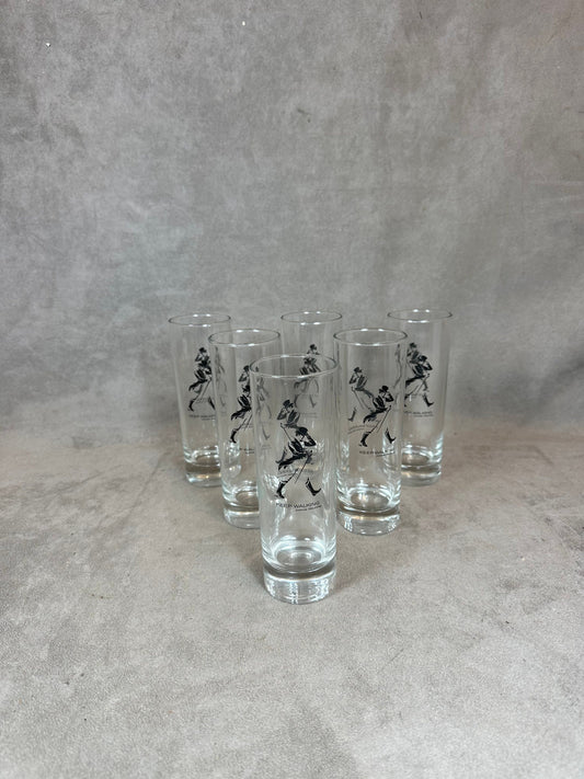 Set of 6 vintage Johnnie Walker whisky glasses in glass Made in France