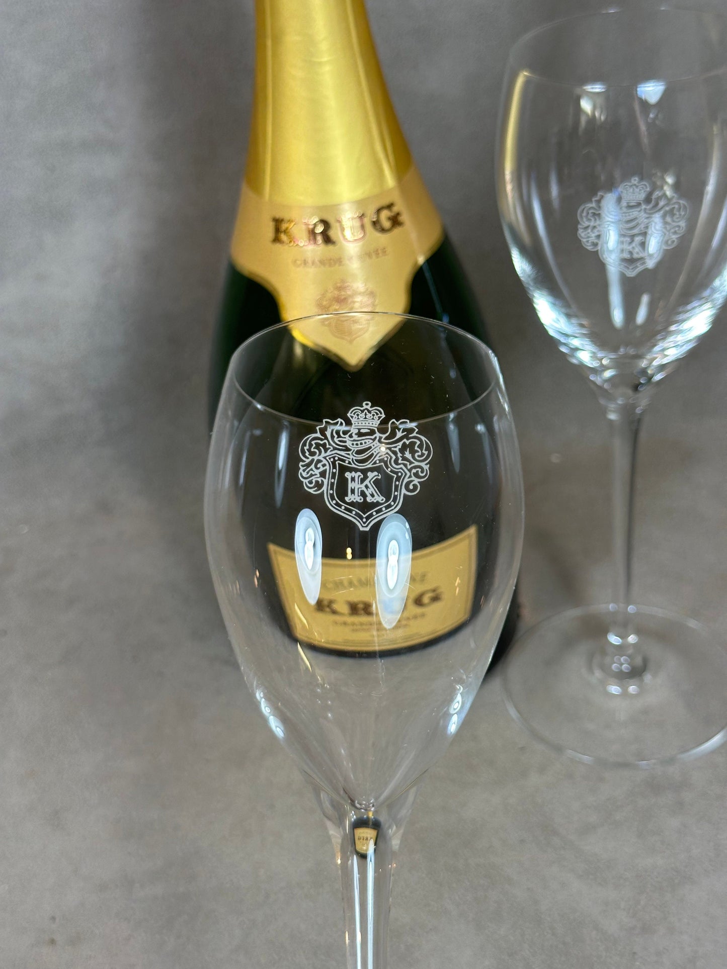 RARE Lot de 2 Flûtes Champagne KRUG en cristal Made in France Vintage 1980