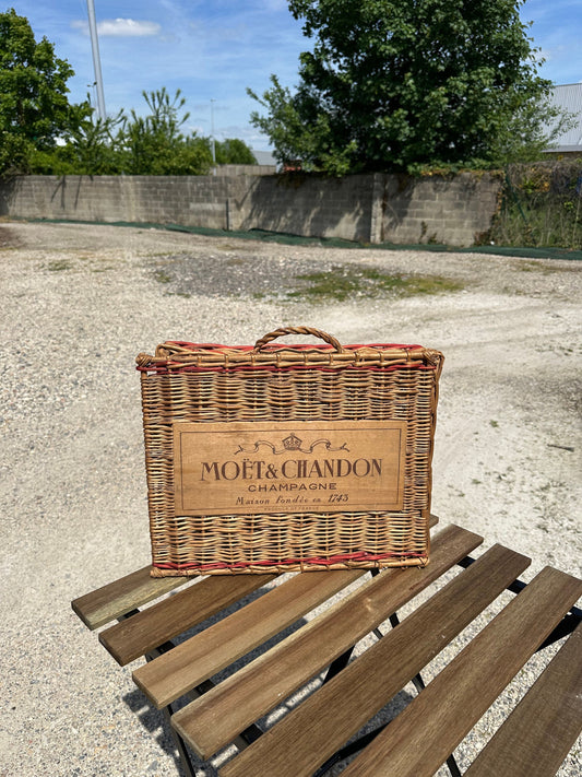 Vintage Moet et Chandon Brut Imperial Champagne or Picnic Wicker Box Made in France 1960