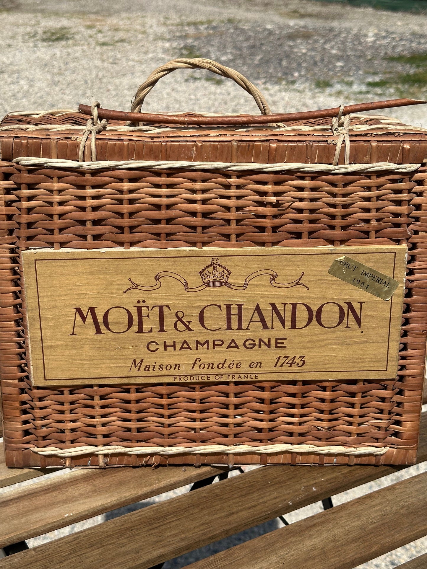 Vintage Moet et Chandon Brut Imperial 1964 Champagne or Picnic Wicker Box Made in France