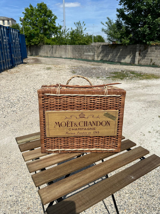 Vintage Moet et Chandon Brut Imperial 1964 Champagne or Picnic Wicker Box Made in France