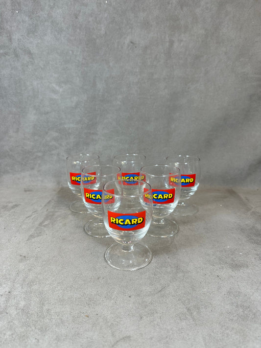 RARE 6 vintage Ricard glasses Edition 1950 advertising items | Made in France | 1950s