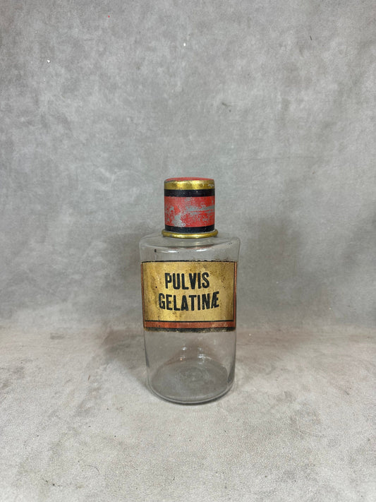 RARE Antique glass pharmacy jar "Pulvis Gelatinae" vintage Made in France 1900