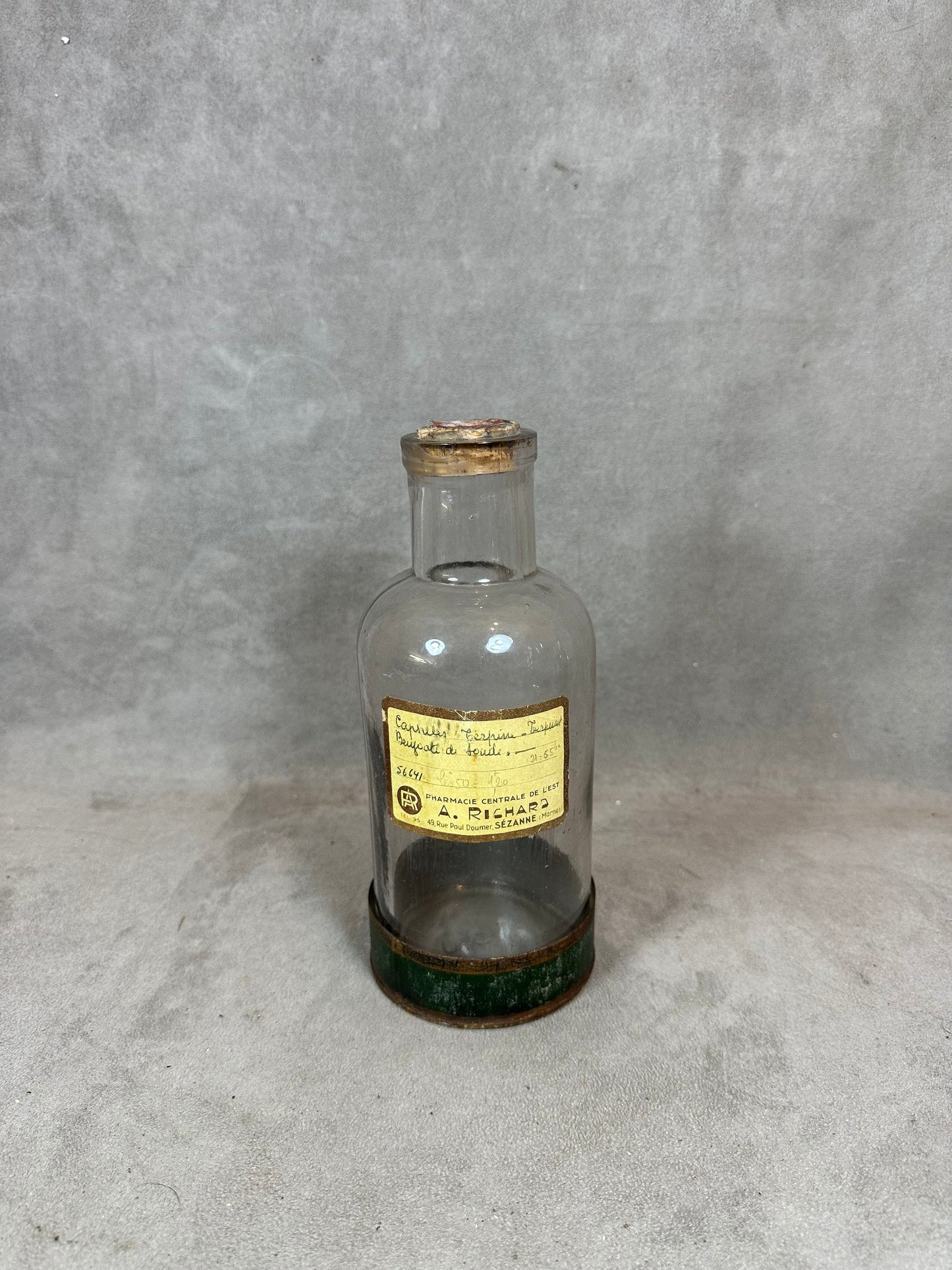 Pot à pharmacie ancien en verre " Pharmacie Centrale de l'Est " vintage Made in France 1900