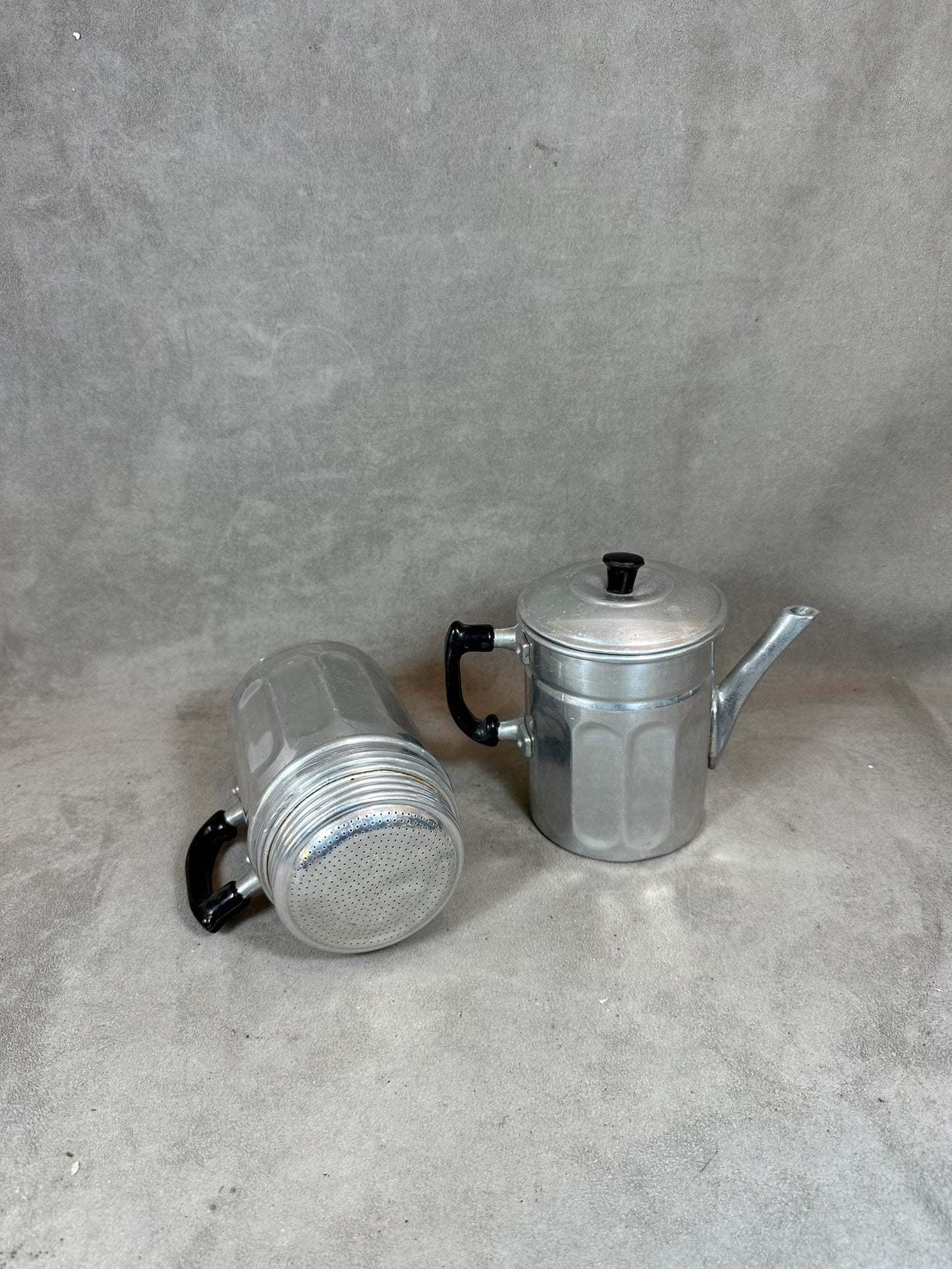 Double Coffee Maker in Aluminum in two parts, Made in Italy, Vintage 1980