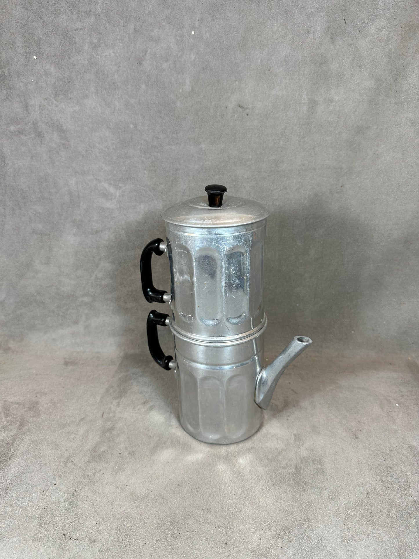Double Coffee Maker in Aluminum in two parts, Made in Italy, Vintage 1980