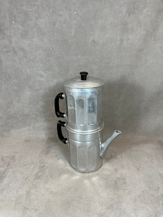 Double Coffee Maker in Aluminum in two parts, Made in Italy, Vintage 1980