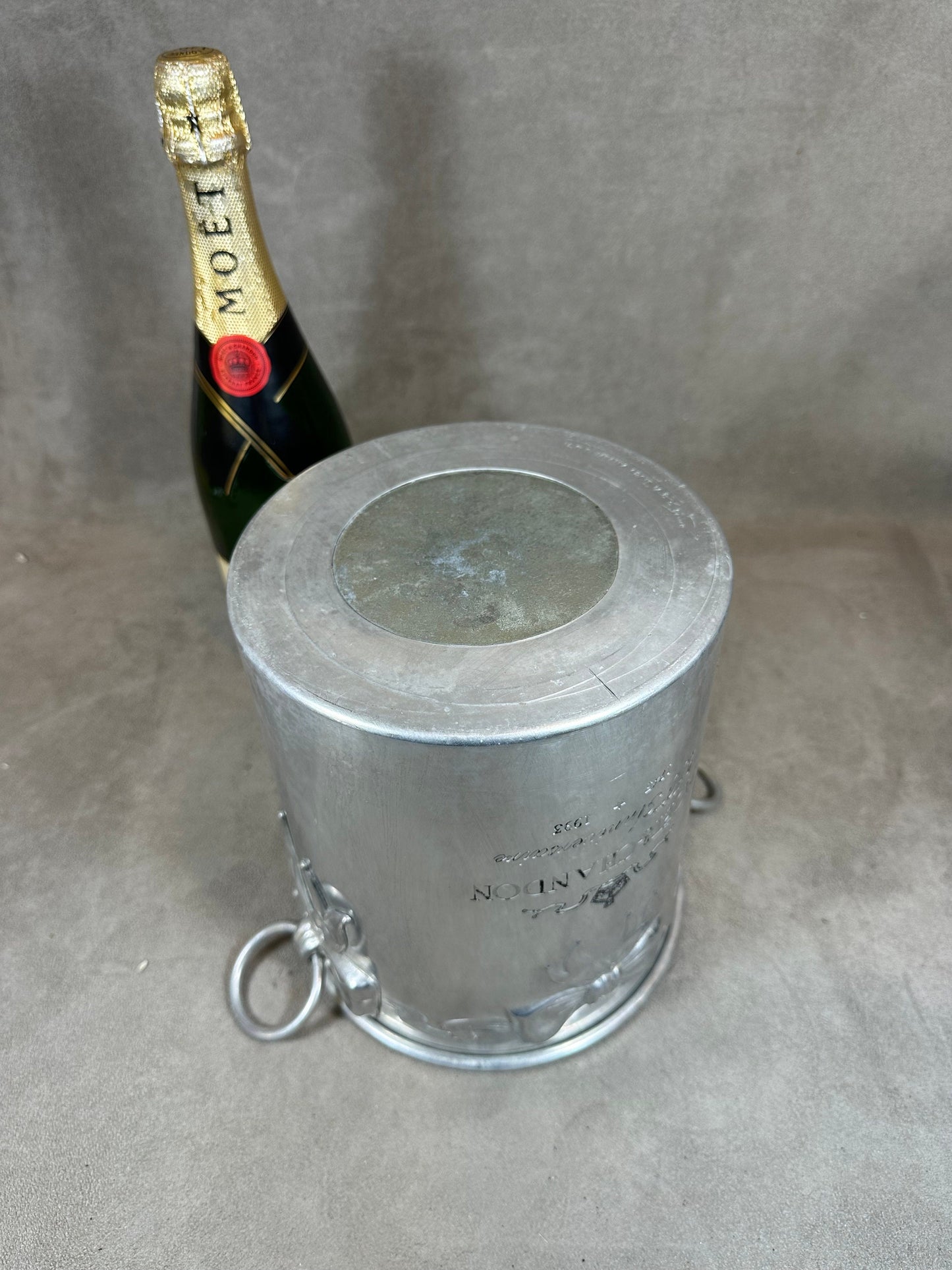 VERY RARE Seau à champagne en aluminium Möet & Chandon edition spéciale 250ème Anniversaire vintage 1970 Made in France