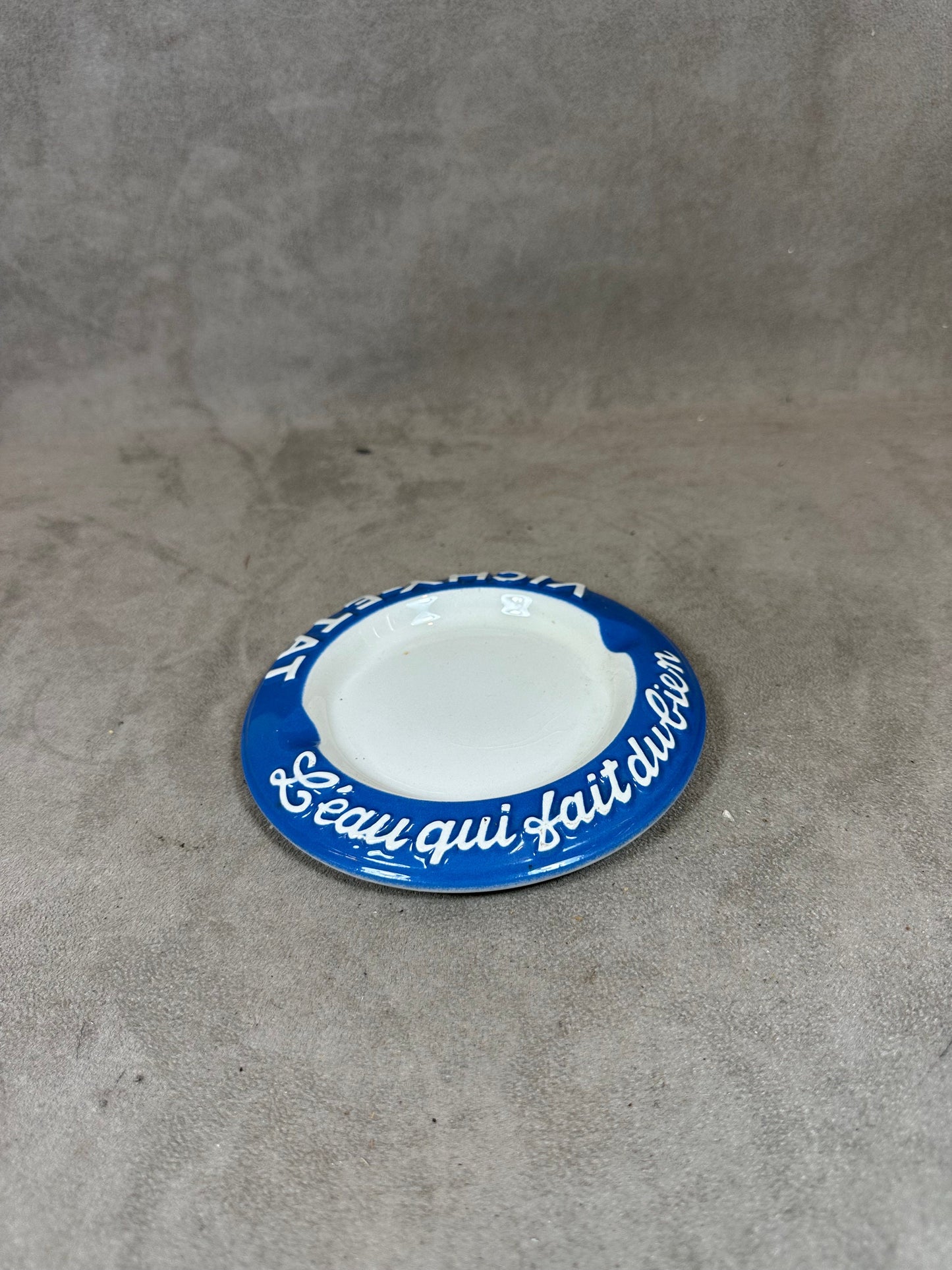 Blue and white Vichy earthenware ashtray, Vichy Celestin vintage condition, made in France