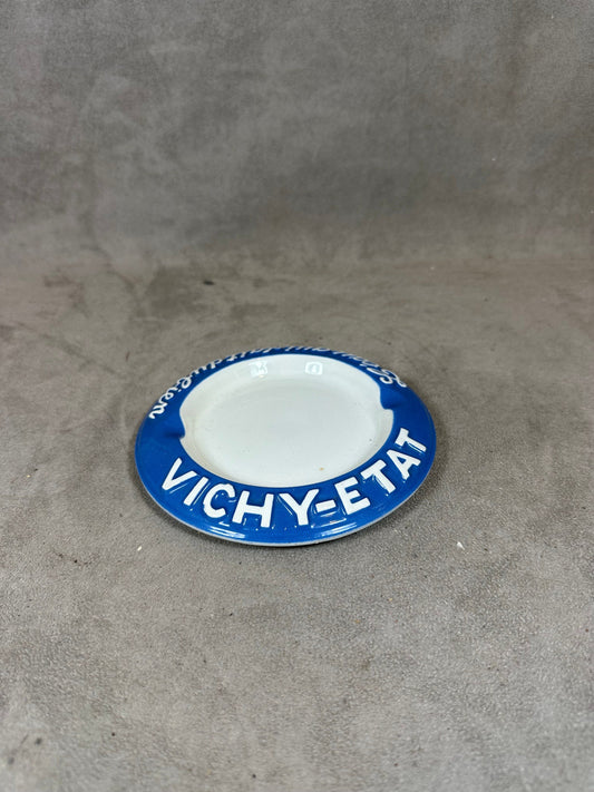 Blue and white Vichy earthenware ashtray, Vichy Celestin vintage condition, made in France